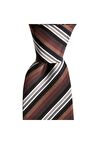 Kahverengi çizgili 7,5 cm genişliğinde ipek kravat