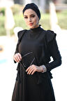 Remsa Tasarım Likralı Tam Kapalı Tesettür Mayo Yanı Fırfırlı R033 Seda Siyah | 3XL