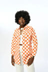 Dama Desenli Turuncu Pamuk Gabardin Gömlek Ceket