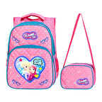 Waddell 3 Bölmeli İlkokul Çantası ve Beslenme Çantası Sue and Se Kalp Benekli Pembe 5001