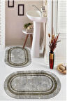 Multi  Kaymaz Taban Retro Oval Banyo Paspas Takım  BB-123