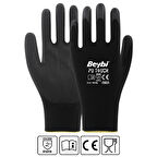Beybi Pu Touch Siyah İş Eldiveni - 12’Li Paket | Hafif, Esnek Ve Hassas Kavrama