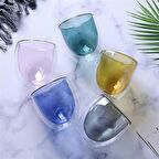 Renkli Çift Cidarlı Borosilikat Cam Kupa 250 Ml