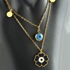 Çelik Gold Kaplama Nazar Deyatlı 2'li Sıra Kolye