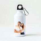 Kişiye Özel Fotoğraflı Kancalı  Alüminyum Beyaz su matarası - 600mlt