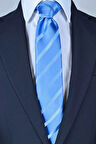 Mavi Çizgili 8 Cm Genişliğinde Klasik Saten Kravat