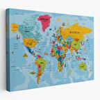 Harita Sepeti Dünya Haritası Kanvas Tablo Son Derece Detaylı Dekoratif Okyanuslu-2023