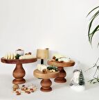 Doğal Ağaç Ayaklı Ağaç Ahşap Sunum Servis Tabağı Standı 3'lü K2900