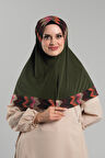 Haki Pratik Hazır Geçmeli Tesettür Eşarp Sandy Renkli Desenli Fileli 2401_09
