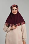 Bordo Pratik Hazır Geçmeli Tesettür Eşarp Sandy Renkli Desenli Fileli 2401_16
