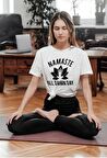 Namaste All Damn Day Yazılı Yoga Tasarım Baskılı Beyaz Kadın T-shirt