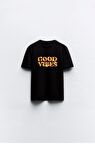 Good Vıbes Yazılı Baskılı Siyah Çocuk T-shirt