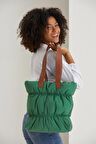Yeşil Krinkıl Kumaş Tote Kadın Omuz Çantası