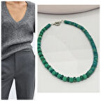 YEŞİK LAV TAŞI VE YEŞİL UD AĞACI TASARIM DOĞAL TAŞ Kadın KOLYE