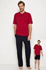 Pierre Cardin 5370 Bordo 3 Lü Pijama Şort Takım
