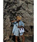 Monalisa Home Kanvas Suni Deri Detaylı Saten Astarlı Çapraz Çanta