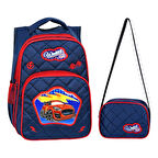 Waddell 3 Bölmeli İlkokul Çantası ve Beslenme Çantası Şimşek Yarış Arabası Lacivert 24007