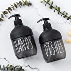 Porsima C-527 2'li Cool Sıvı Sabunluk Seti - Mutfak-Banyo Tezgah Üstü Temizlik Seti - Siyah Cam 425 mL