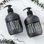 Porsima C-527 2'li Cool Sıvı Sabunluk Seti - Mutfak-Banyo Tezgah Üstü Temizlik Seti - Antrasit Cam 425 mL