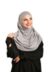 Gri Pratik Hazır Geçmeli Tesettür Eşarp Viskon Boneli Büyük Boy 1290BV_15
