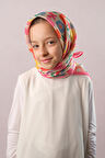 Pembe Dijital Baskılı Çocuk Tesettür Eşarp Pamuk Polyester Çiçek Desenli 6003_04
