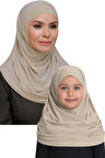 Bej Pratik Anne Kız Kombin Tesettür Eşarp Sandy Kendinden Boneli 129078_12