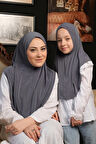 Antrasit Pratik Anne Kız Kombin Tesettür Eşarp Sandy Düz Hijab 230812_25