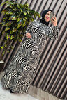 Kadın Tesettür Giyim Büyük Beden Zebra Desen Elbise 