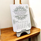 2026 Takvim - Ayet Yazılı Standlı Masaüstü Takvim- Ahşap Telefon Tutucu