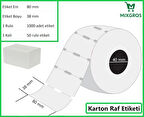 80x38 mm Karton Termal Raf Reyon Etiketi 1 Rulo: 1000 Adet Etiket 1 Koli: 50 Rulo Etiket