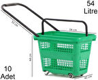 Tekerlekli Plastik Market Alışveriş El Sepeti 54 Litre Yeşil 10 Adet