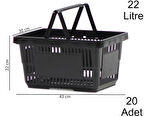 Plastik Market Alışveriş El Sepeti 22 Litre Siyah 20 Adet