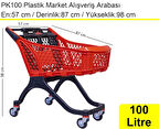 PK100 Plastik Market Alışveriş Arabası 100 Litre Kırmızı
