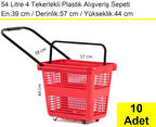 Tekerlekli Plastik Market Alışveriş El Sepeti 54 Litre Kırmızı 10 Adet