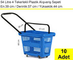 Tekerlekli Plastik Market Alışveriş El Sepeti 54 Litre Mavi 10 Adet