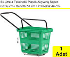 Tekerlekli Plastik Market Alışveriş El Sepeti 54 Litre Yeşil 1 Adet