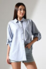 Oversize Kalıp Keten Kumaş Aplike Cepli Apoletli Kadın Gömlek