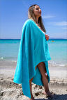Plaj Çantasına Dönüşen %100 Pamuk Mavi Plaj Havlusu