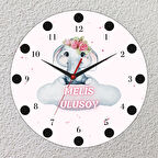 Sevimli Fil Temalı İsimli Cam Duvar Saati | Çocuklara Özel Tasarım 20x20