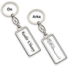 Kişiye Özel Besmele Tasarımlı Çift Taraf Baskılı Dikdörtgen Krom   Anahtarlık