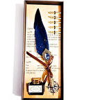 Kişiye Özel Retro Tüylü Divit Kalem Seti - Özel Kutulu Yazı Kalemi ve Mürekkep Seti