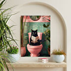 "Tuvalette Gazete Okuyan Siyah Kedi Duvar Posteri – Eğlenceli Dekoratif Tasarım-Çerçevesiz