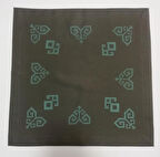 Kare Keten Tahta Baskılı El Yapımı Sehpa Örtüsü, Masa Örtüsü, Koyu Yeşil Rengi, Küçük Boy, Moli Tasarım