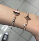 Rose Kaplama Dorika Top Detay Oval Plakalı Bileklik