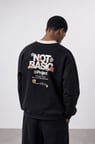 Erkek Not Basic Project Baskılı Oversize Sweatshirt Siyah