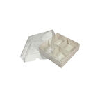 Asetat Kapaklı Karton Kutu 12x12x3 CM 4 Bölmeli Kutu (10 Adet)  Beyaz