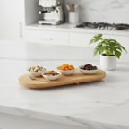 Ayaklı Bambu Sunum Tabakları, Ayaklı Bambu Sunumluk, Kek, Börek, Çörek ve Çikolata Sunum Tepsisi Yuvarlak Kenarlı Oval Sunumluk (32xm*12cm*1,5cm)
