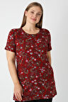 Haki Desenli Kısa Kollu Kadın Büyük Beden Pamuklu T-shirt