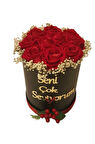 Silindir Kutuda Gerçek Görünümlü Yapay Kadife Gül Kız İsteme Buketi