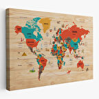 Harita Sepeti Ahşap Görünümlü Dünya Haritası Dekoratif Kanvas Tablo 2071